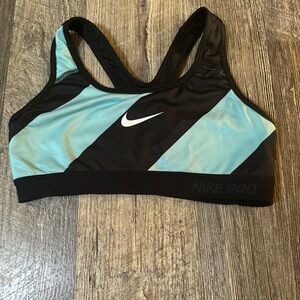 Nike Women's Teal and Black Striped Racerback Sports Bra